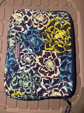 Vera Bradley Navy Floral Quilted Tablet Sleeve with Blue, Green & Cream Accents